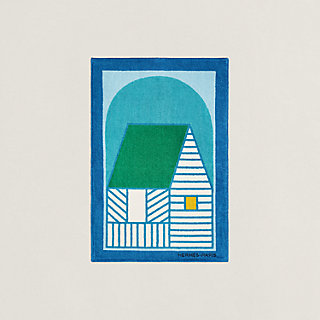 Les Cabanes beach towel - Blue | Hermès Malaysia